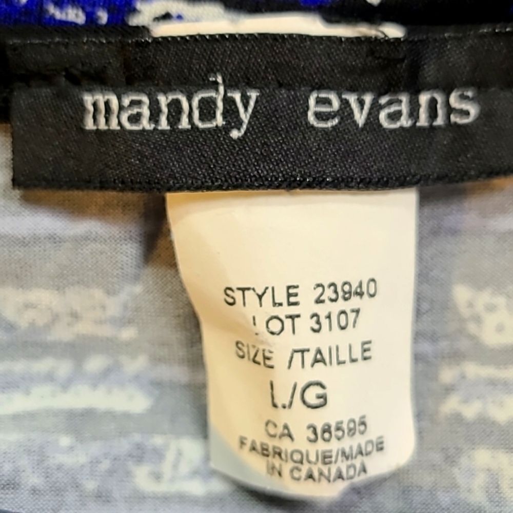Mandy Evans Navy, Black & White Print Top, Aysemetrical Hem with Belt, Sz Large - Picture 8 of 9